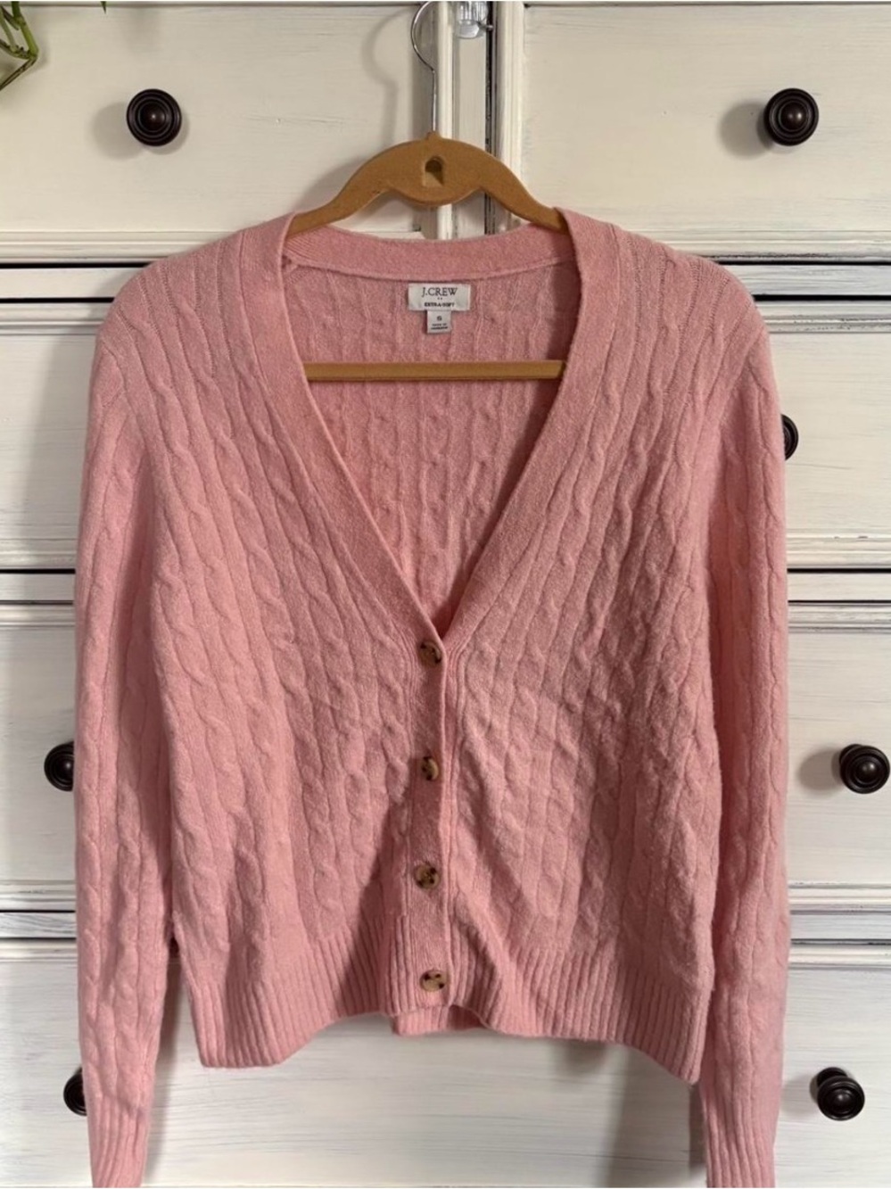 J. Crew Soft Pink Cable-Knit V-Neck Cardigan